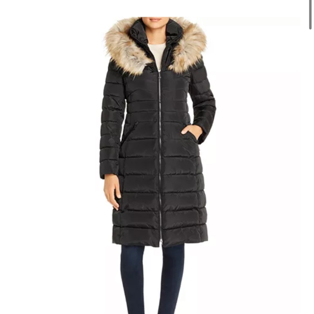 Knee-Length Faux-Fur Puffer Coat